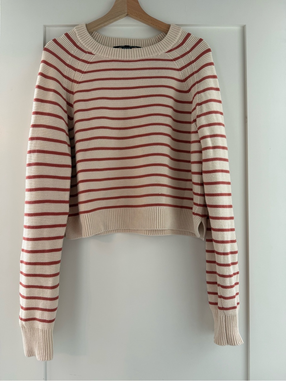 French Connection Striped 100% Cotton Knit Sweater Large L Nautical Preppy Cozy